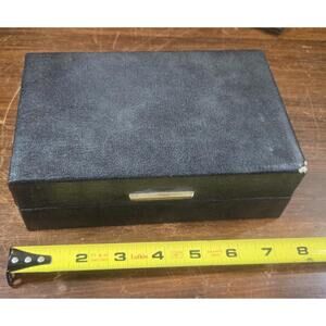 Black Faux Leather Case Gold Color Hinges Red Velvet Interior Trinket Box Case